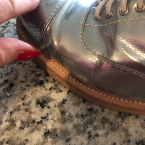 Chanel Silver Lace Up Flats size 39 - Picture 6 of 10